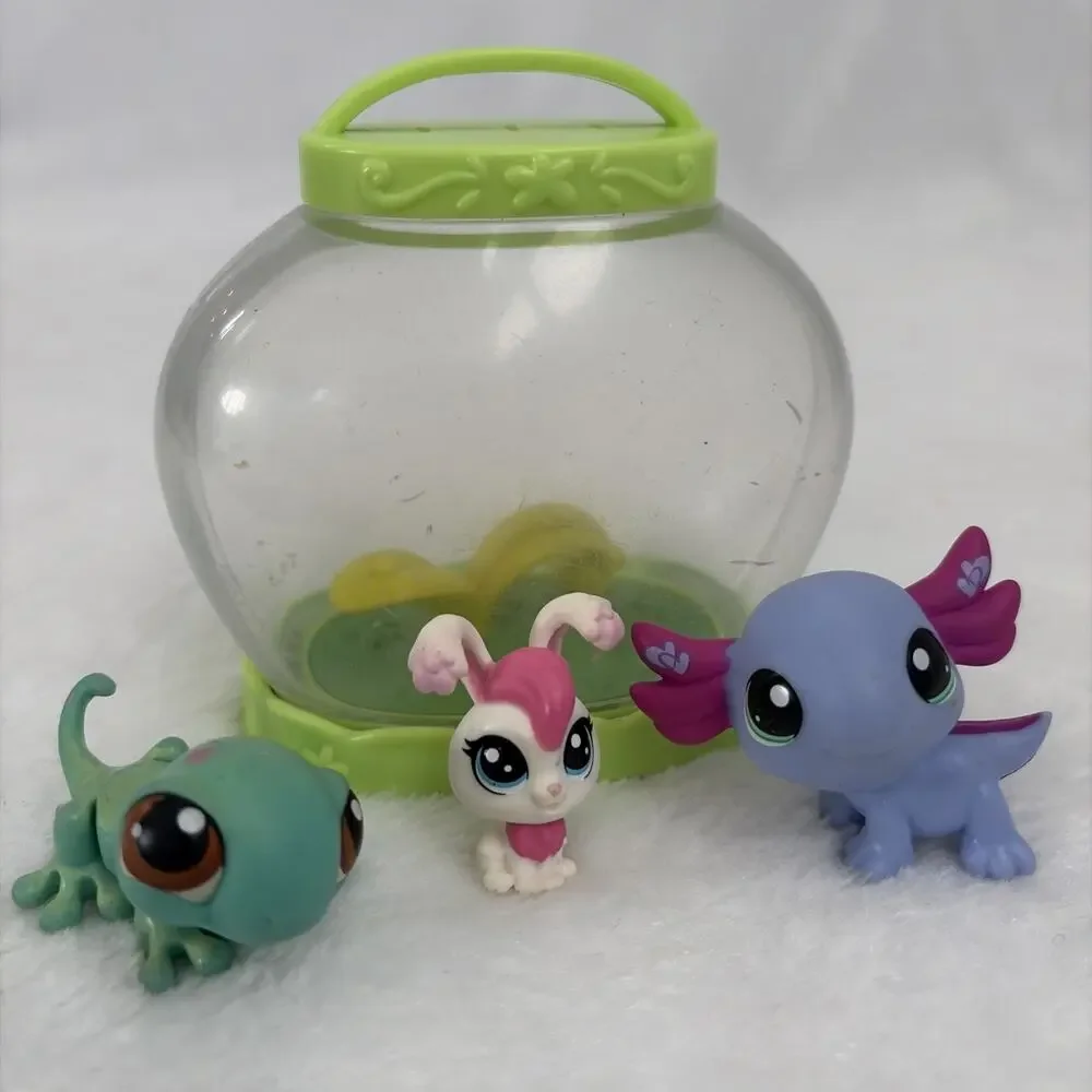 Littlest Pet Shop Clear Portable Globe, Axolotl #80, Gecko #11, Jan Bunnyton LPS